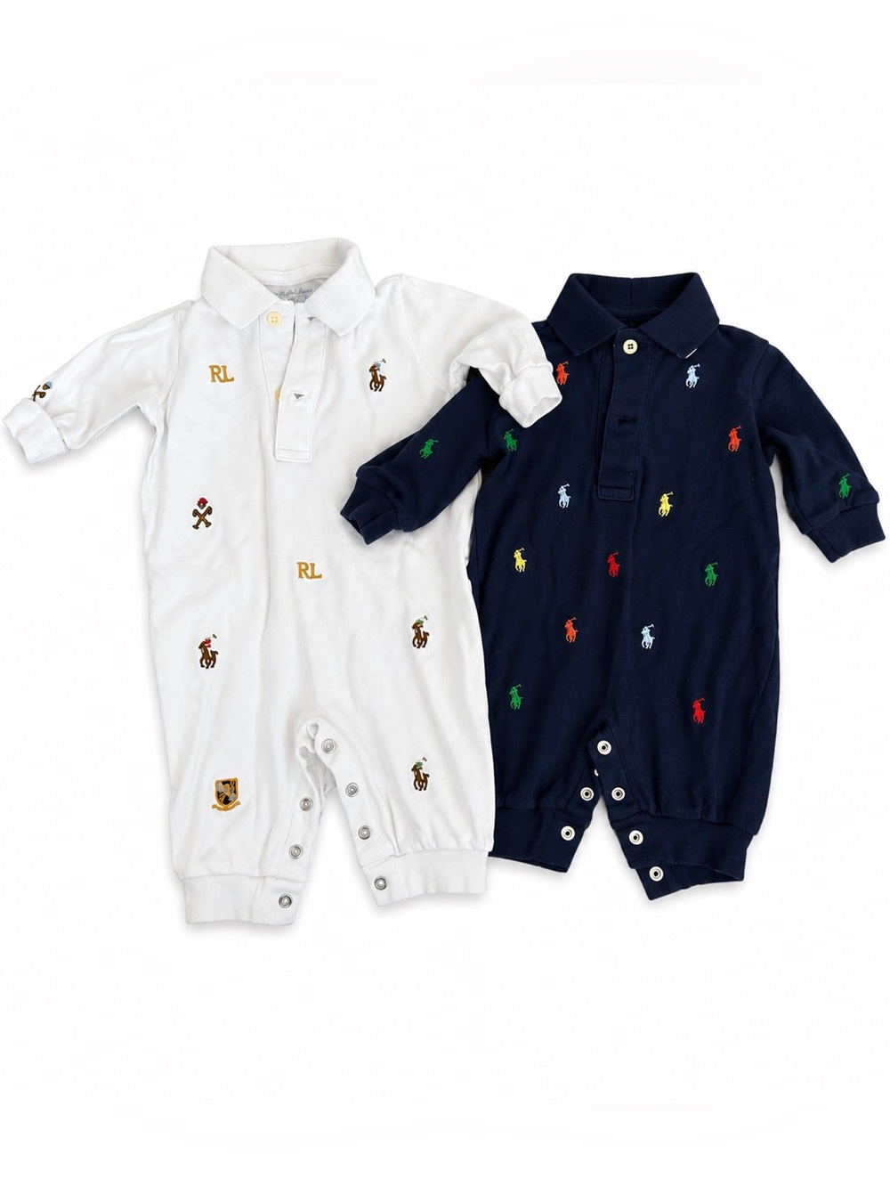 Ralph Lauren Baby Polo One-Piece Romper - White & Navy